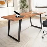 FineBuy Schreibtisch 180 cm Akazie Massivholz / Metall Computertisch Baumkante