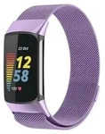 F&uuml;r Fitbit Charge 6 / 5 Metall Stahl Mesh Armband mit Magnetverschluss Lila -...