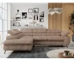 Ecksofa Sofa Braun, Wohnlandschaft L-Form mit Schlaffunktion und Bettkasten,