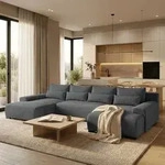 Ecksofa BENNY Dunkelgrau U-Form Modernes Polstersofa mit Schlaffunktion und