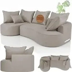 Juskys Sofa Tirano - modernes Samt Ecksofa, Beige Couch mit Ottomane links - Beige