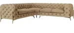 S-STYLE M&Ouml;BEL - Chesterfield Ecksofa Nova mit Goldene Metall F&uuml;&szlig;en aus Beige