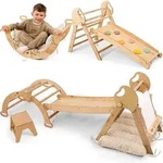 5-in-1 Kletterger&uuml;st Indoor aus Holz mit Rutsche &ndash; Kletterdreieck Montessori...