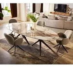 DELIFE Esstisch Edge Oval 280x130 Keramik Minas Melange Wei&szlig;-Beige Estelar rund
