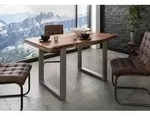 MASSIVMOEBEL24 Baumtisch Akazie 140x90x77 natur lackiert / U-Beine silber matt