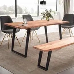 FineBuy Esszimmertisch 180cm rechteckig Massivholz Akazie Baumkante Industrial