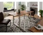 MASSIVMOEBEL24 Baumtisch Akazie 220x100x76 natur Beine silber matt FREEFORM 3 -