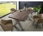 MASSIVMOEBEL24 Baumtisch Akazie 180x90x77 grau lackiert / X-Beine silber matt