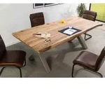 MASSIVMOEBEL24 Baumtisch Sheesham 220x100x77 natur sandgestrahlt / X-Beine...