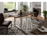 MASSIVMOEBEL24 Baumtisch Akazie 220x100x76 grau Beine silber matt FREEFORM 3 -...
