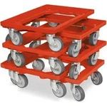 6x Logistikroller/Kistenroller f&uuml;r Beh&auml;lter 600 x 400 mm, Tragkraft 250 kg, rot