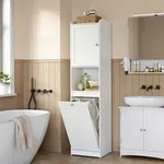 VASAGLE Badezimmerschrank mit W&auml;schekorb, hoher Badschrank, herausnehmbarer