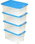 BigDean Eurobox mit Deckel und Rollen Stahlgrau 60x40x33cm Griffe Silber 2er Set : 4