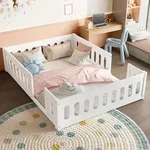 MODFU Kinderbett 140x200 Plattformbett ohne Matratze,Einzelbett Gel&auml;nder mit kleiner