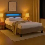 Polsterbett LASHIO mit LED Beleuchtung im Kopfteil 120x200 cm, Greige &ndash;...