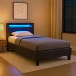 Polsterbett MANDALAY mit LED Beleuchtung Einzelbett Lederbett 90 x 200 cm mit
