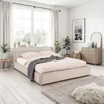 Polsterbett CURSIO mit Lattenrost 140x200, Beige&ndash; Bett mit Polsterung in...