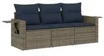 vidaXL 3-teiliges Gartensofa-Set mit Kissen, grau, Polyrattan - Grau