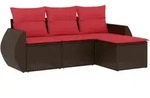 vidaXL 4-teiliges Gartensofa-Set mit Kissen, braun, Polyrattan - Braun