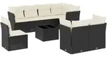 vidaXL 9-tlg. Garten-Sofagarnitur mit Kissen Schwarz Poly Rattan - Schwarz