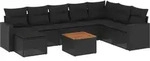 vidaXL 9-tlg. Garten-Sofagarnitur mit Kissen Schwarz Poly Rattan - Schwarz