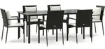vidaXL 7-tlg. Garten-Essgruppe mit Kissen Schwarz Poly Rattan - Schwarz