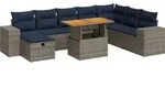 vidaXL 9-tlg. Garten-Sofagarnitur mit Kissen Grau Poly Rattan Akazie - Grau