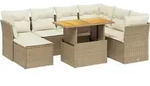 vidaXL 8-tlg. Garten-Sofagarnitur mit Kissen Beige Poly Rattan - Beige