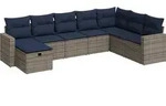 vidaXL 8-tlg. Garten-Sofagarnitur mit Kissen Grau Poly Rattan - Grau
