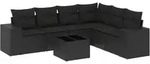 vidaXL 7-tlg. Garten-Sofagarnitur mit Kissen Schwarz Poly Rattan - Schwarz