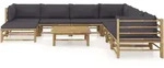 vidaXL 9-tlg. Garten-Lounge-Set mit Dunkelgrauen Kissen Bambus - Grau