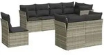 vidaXL 8-tlg. Garten-Sofagarnitur mit Kissen Hellgrau Poly Rattan - Grau