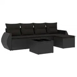 vidaXL 6-tlg. Garten-Sofagarnitur mit Kissen Schwarz Poly Rattan - Schwarz