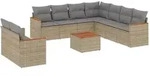 vidaXL 10-tlg. Garten-Sofagarnitur mit Kissen Beige Poly Rattan - Beige