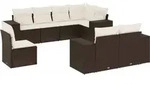 vidaXL 8-tlg. Garten-Sofagarnitur mit Kissen Braun Poly Rattan - Braun