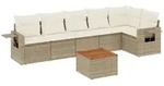 vidaXL 7-tlg. Garten-Sofagarnitur mit Kissen Beige Poly Rattan - Beige