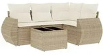 vidaXL 5-tlg. Garten-Sofagarnitur mit Kissen Beige Poly Rattan - Beige