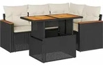 vidaXL 5tlg. Garten-Sofagarnitur mit Kissen Schwarz Poly Rattan Akazie - Schwarz