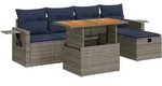 vidaXL 6-tlg. Garten-Sofagarnitur mit Kissen Grau Poly Rattan Akazie - Grau