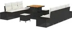 vidaXL Gartensofa-set mit Kissen 10 pcs Schwarz Poly-Rattan - Schwarz