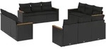 vidaXL 12-tlg. Garten-Sofagarnitur mit Kissen Schwarz Poly Rattan - Schwarz