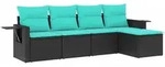 vidaXL 5-teiliges Gartensofa-Set mit Kissen, schwarzes Polyrattan - Schwarz
