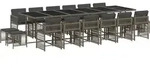 vidaXL 17-tlg. Garten-Essgruppe mit Kissen Grau Poly Rattan - Grau