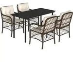 vidaXL 5-tlg. Garten-Essgruppe mit Kissen Braun Poly Rattan - Braun