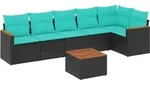 vidaXL 7-teiliges Gartensofa-Set mit Kissen, schwarzes Polyrattan - Schwarz