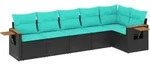 vidaXL 6-tlg. Garten-Sofagarnitur mit Kissen Schwarz Poly Rattan - Schwarz