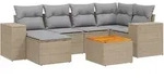 vidaXL 7-tlg. Garten-Sofagarnitur mit Kissen Beige Poly Rattan - Beige