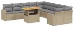 vidaXL 11-tlg. Garten-Sofagarnitur mit Kissen Beige Poly Rattan - Beige