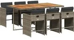 vidaXL 7-tlg. Garten-Essgruppe mit Kissen Grau Poly Rattan - Grau