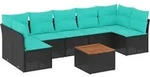 vidaXL 8-tlg. Garten-Sofagarnitur mit Kissen Schwarz Poly Rattan - Schwarz